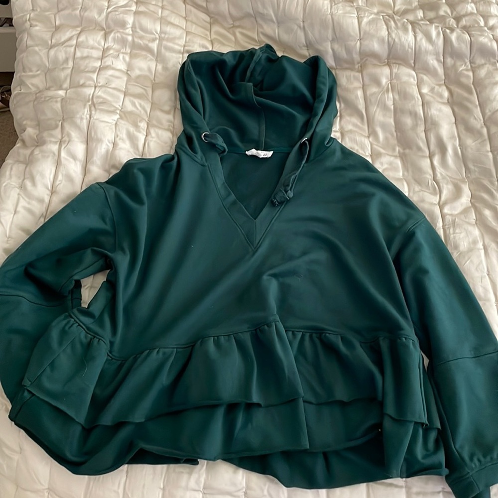 Green ruffle hoodie